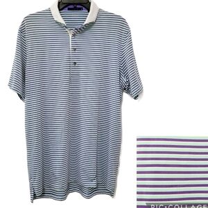 Greyson Men's Purple Teal Blue Stripe Polo White Mesh Collar Size M, Golf Preppy